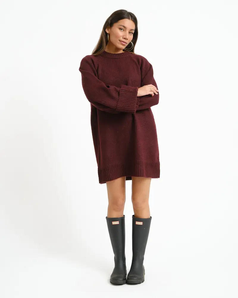 Aware Novah O-Neck Knit Mini Dress Winetasting