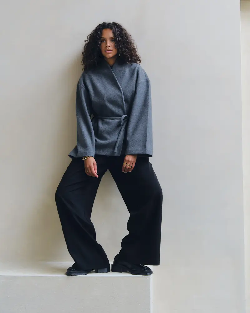 Aware Sijina V-Neck Short Jacket Dark Grey Melange