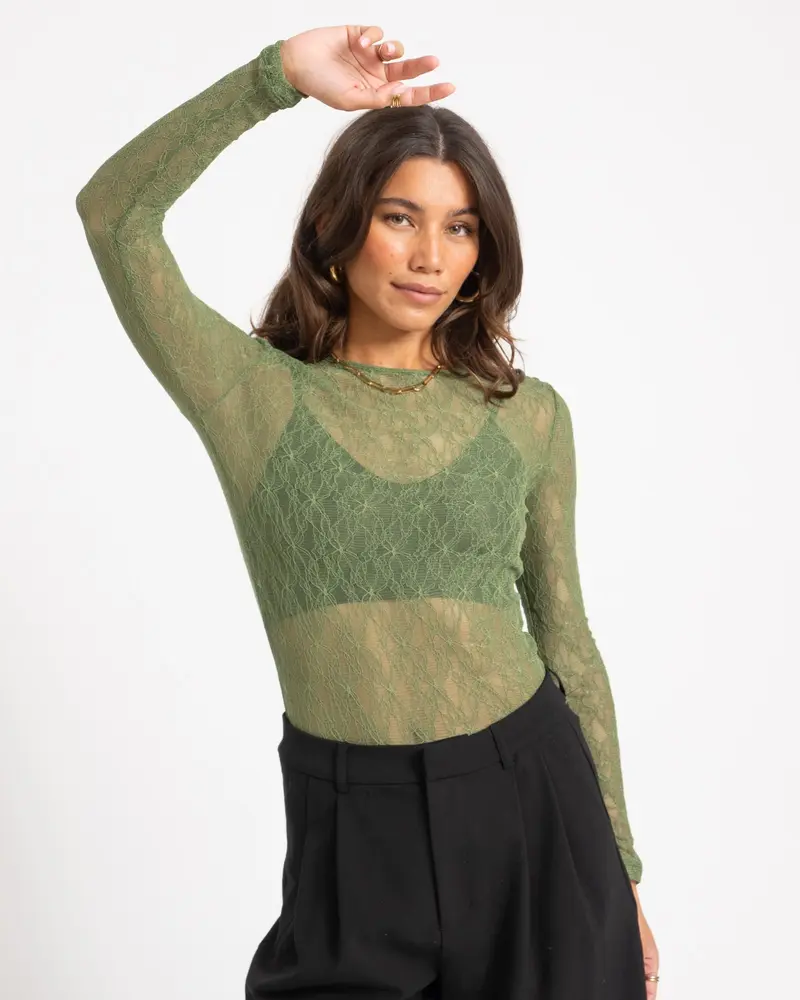 Aware Tessy O-Neck Lace Top Groen