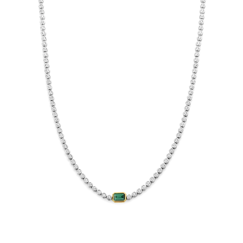 Baguette Tennis Necklace Emerald Green
