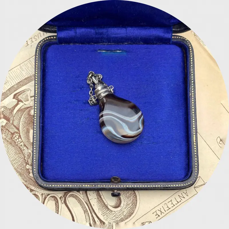 Banded Agate & Silver Perfume Flask
