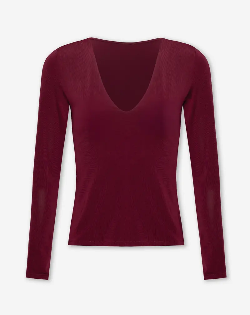 BASIC JERSEY V NECK TOP BURGUNDY