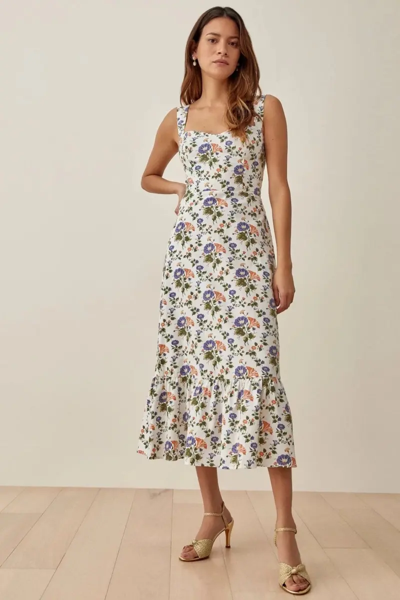 Bedrucktes Auslaufendes Midi-Kleid mit Trägern – Norelle