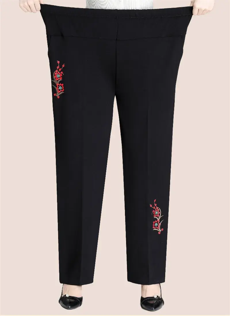 Bestickte Hose mit hoher Taille in Übergröße - Herbstzauber Edition
