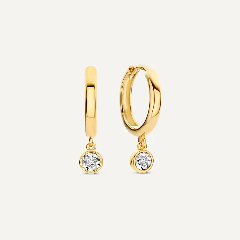 Bezel Set Diamond Charm Hoop Earrings (0.03 ct)