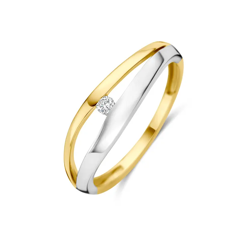'Bivium' 14 karaat bicolor ring lab grown diamant 0,04 ct