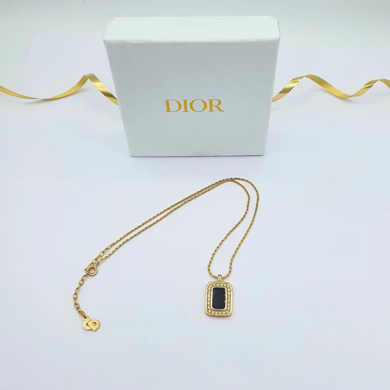 Black Christian Dior Necklace with Rectangular Pendant