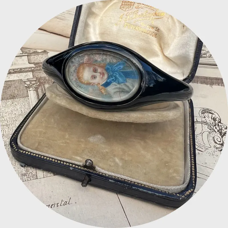 Black Enamel Portrait Miniature Memorial Bangle