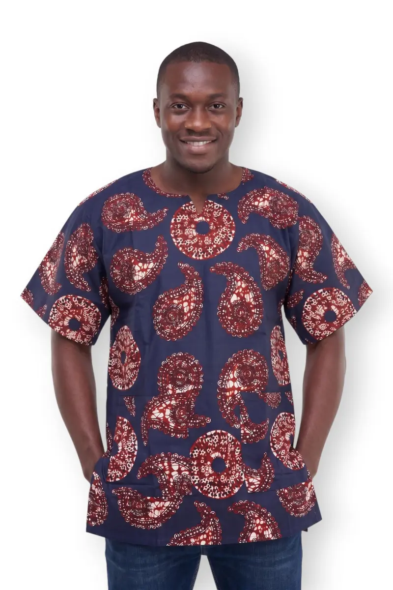 Blue Brown Paisley Sun Dashiki Shirt / Dashiki Dress - African print top - Unisex