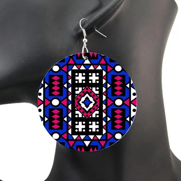 Blue Pink Samakaka print Earrings - African Samacaca drop earrings