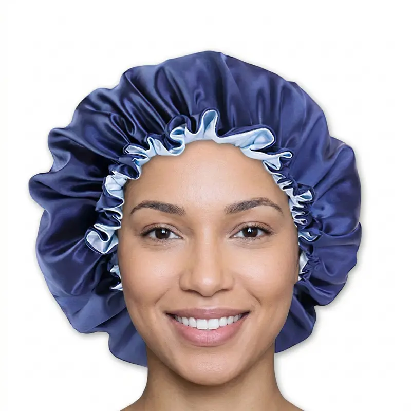 Blue Satin Hair Bonnet ( Adjustable & Reversable Satin Night sleep cap )