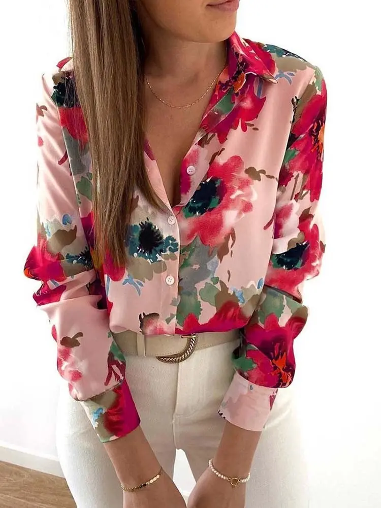 Bluse mit herbstlichem Blumendruck für Frauen - Herbst 2025 Kollektion