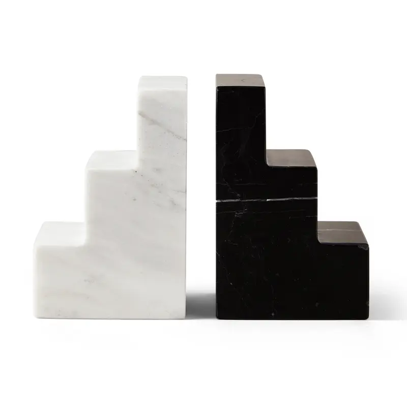Boekensteunen Stair Cube Marmer | Zwart & Wit | Set/2