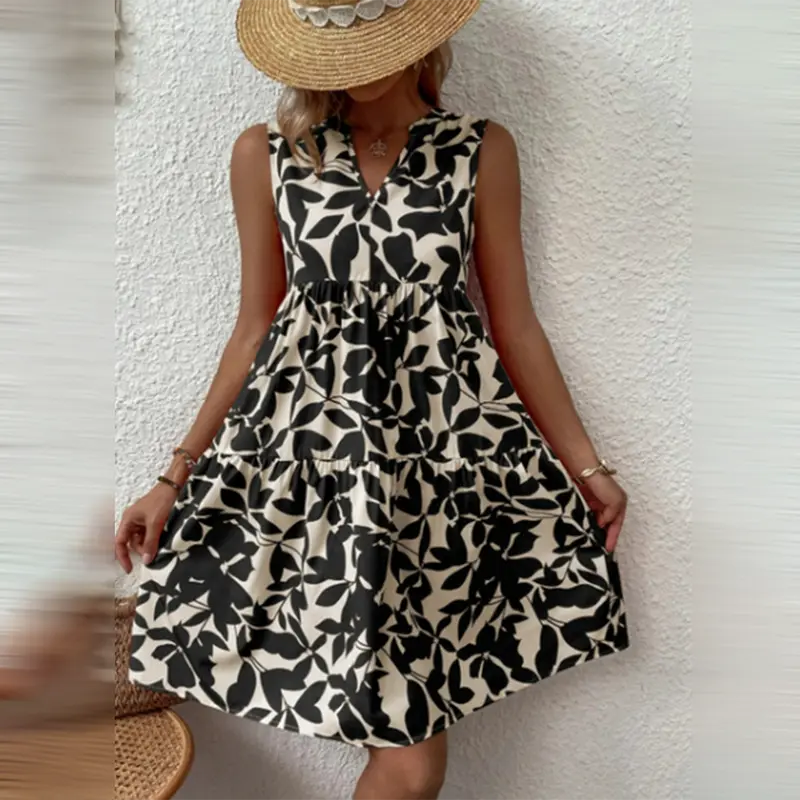 Boho Sommerkleid mit Print und V-Ausschnitt – Yalina