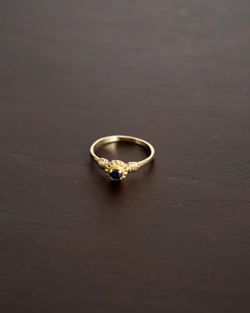 Brass blue flower ring Gold