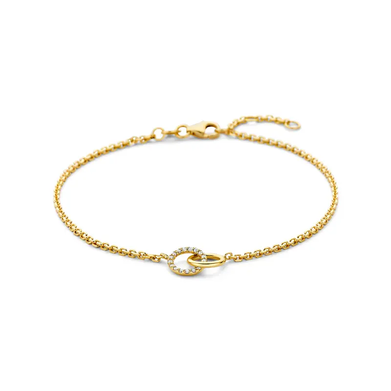'Britte' 14 karaat gouden armband dubbele cirkel lab diamant 0,09 ct
