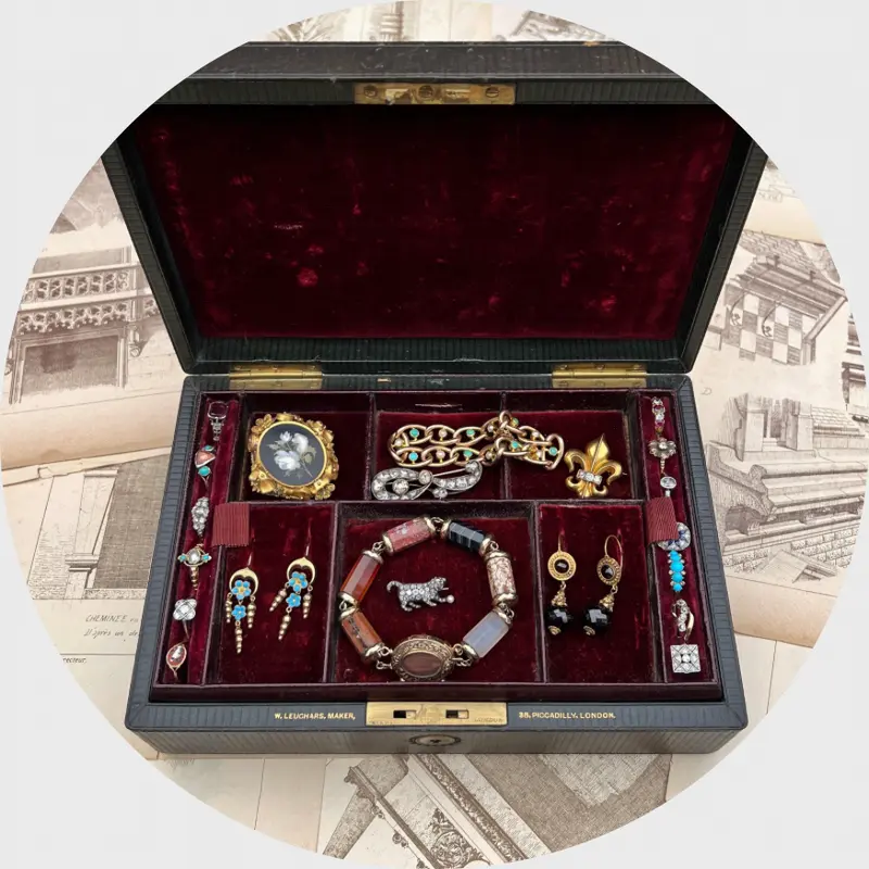 Brown Jewellery Box with Red Velvet Interior