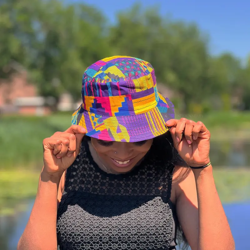 Bucket hat / Fisherman hat with African print - Multi color Kente purple - Kids & Adults sizes (Unisex)
