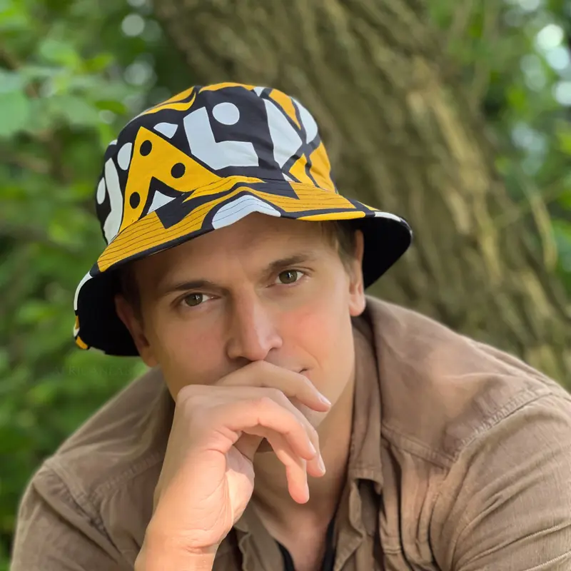 Bucket hat / Fisherman hat with African print - Mustard Samakaka - Kids & Adults sizes (Unisex)