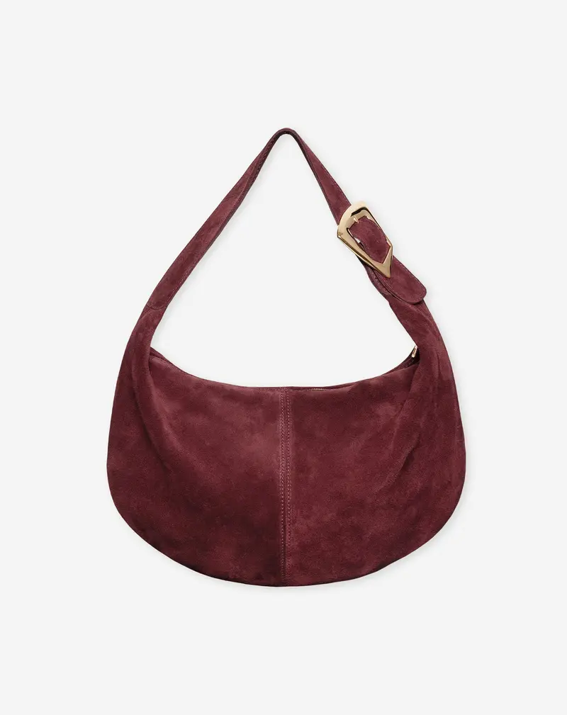 BUCKLE SUEDE SHOULDER BAG BURGUNDY