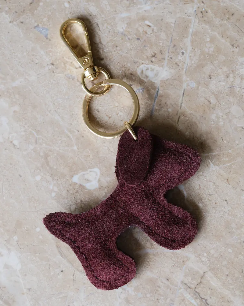 Bumpy Dog Bag Charm Real Suede Bordeaux