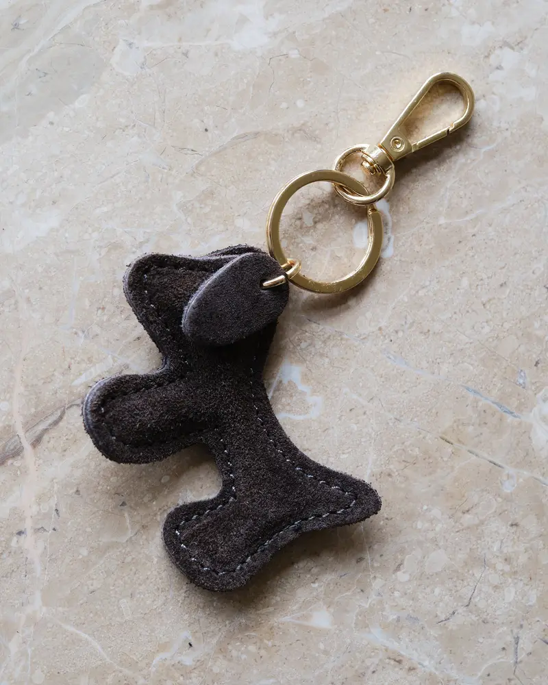 Bumpy Dog Bag Charm Real Suede Brown