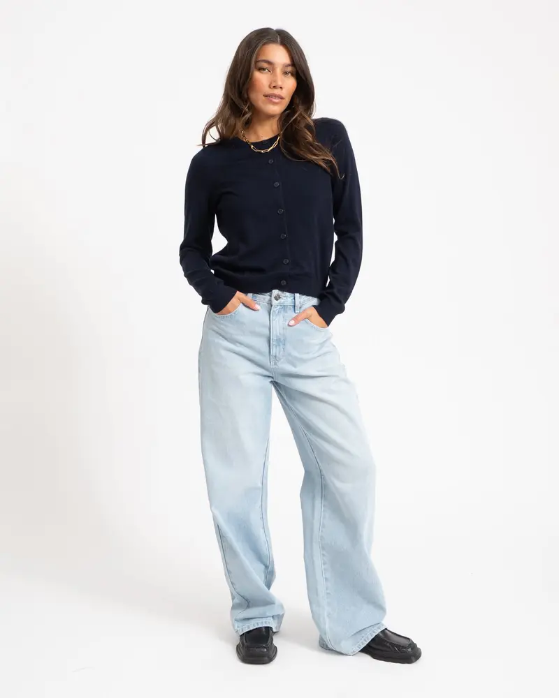 Cara O-Neck Wool Cardigan Night Sky