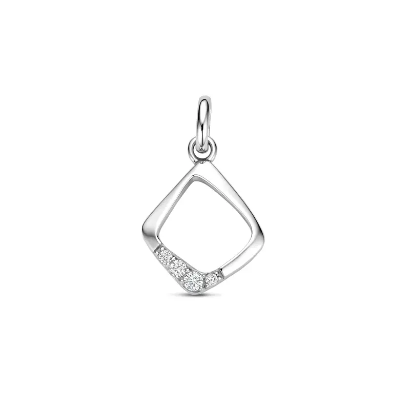 'Carreau' 925 gerhodineerd zilveren hanger met zirkonia