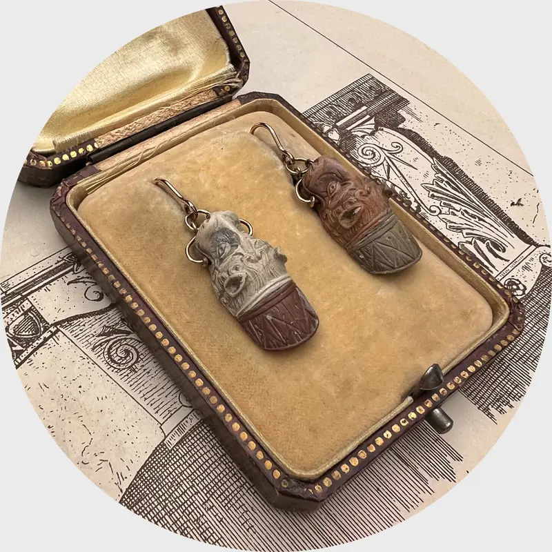 Carved Lava Stone Lion Earrings