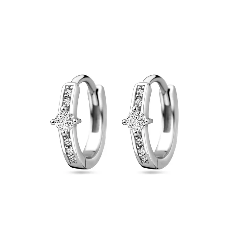 'Caya' 925 gerhodineerd zilveren klapoorringen met zirkonia 11,3 mm