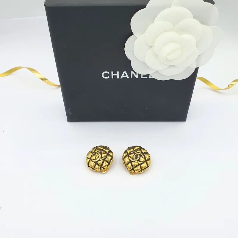 Chanel Quilted Motif CC Logo Clip Earrings