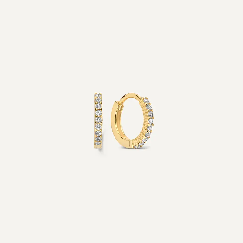 Chaton Set Cubic Zirconia Small Huggie Hoops (10.8 mm)