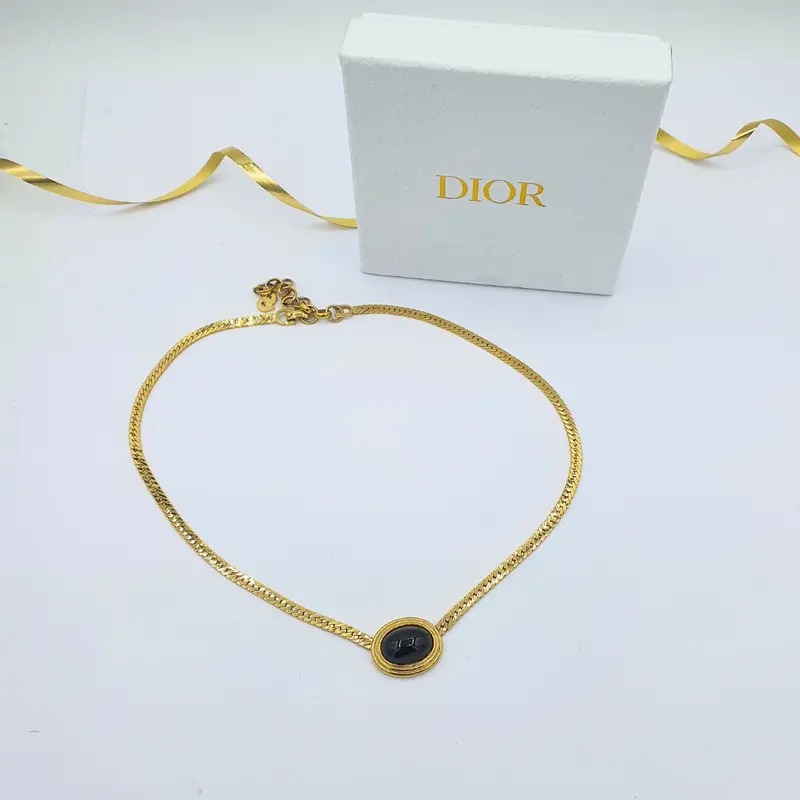 Christian Dior Black Round Medallion Necklace