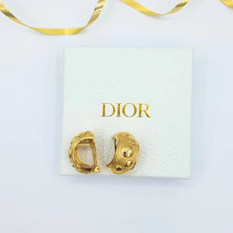 Christian Dior Brushed Gold Finish Domed Clip Earrings