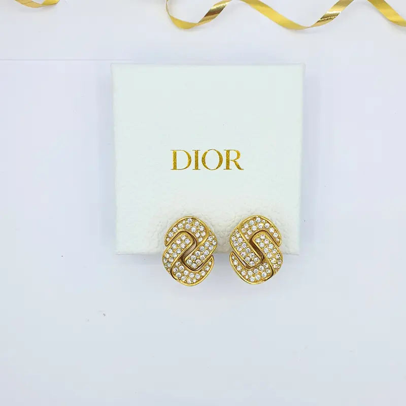 Christian Dior Knotted Rhinestone Motif Clip Earrings
