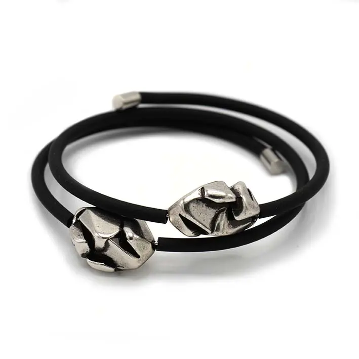 Chunky armband Rocks, Rubber en Zilver