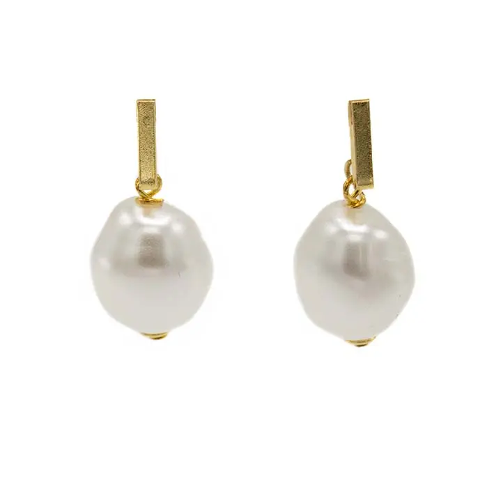 Chunky oorbellen Goud en Parel, medium