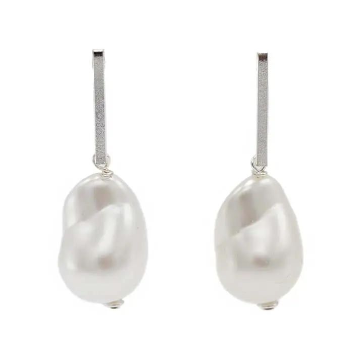 Chunky oorbellen Zilver en Parel, large