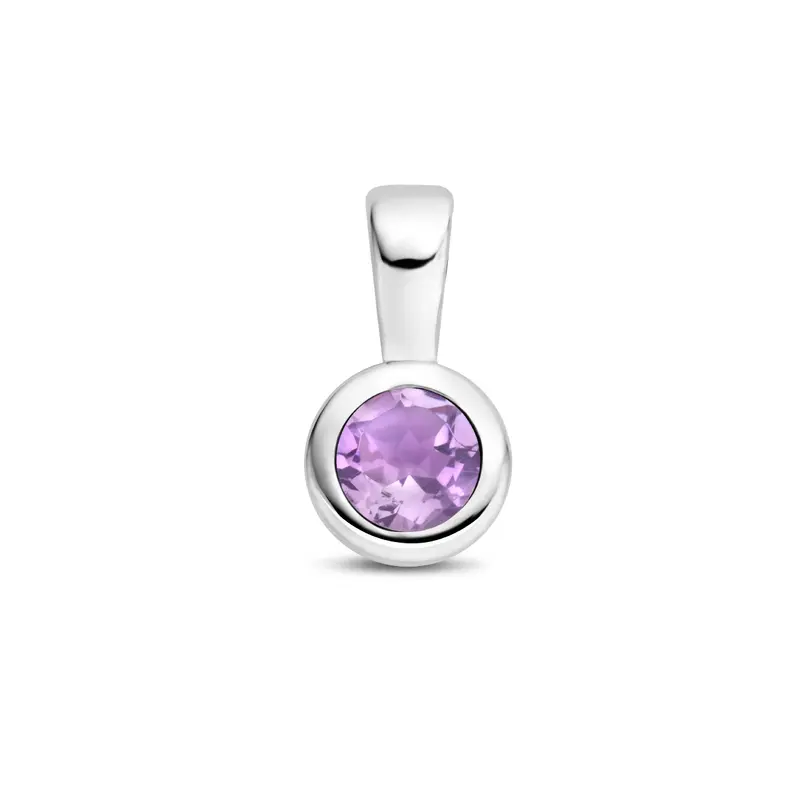 'Cira' 925 gerhodineerd zilver geboortesteenhanger februari