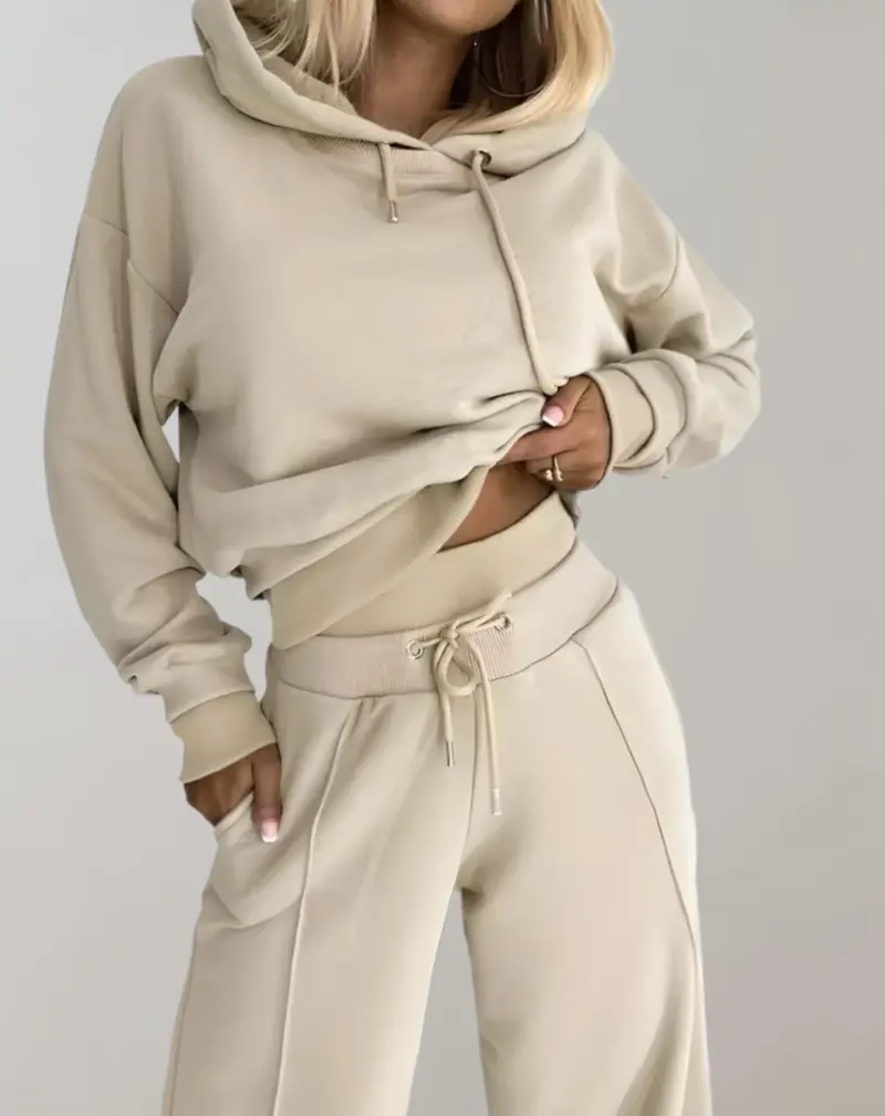 Cléo - Bequeme Herbst-Zweiteilige Set mit Kapuze und Weit geschnittener Hose