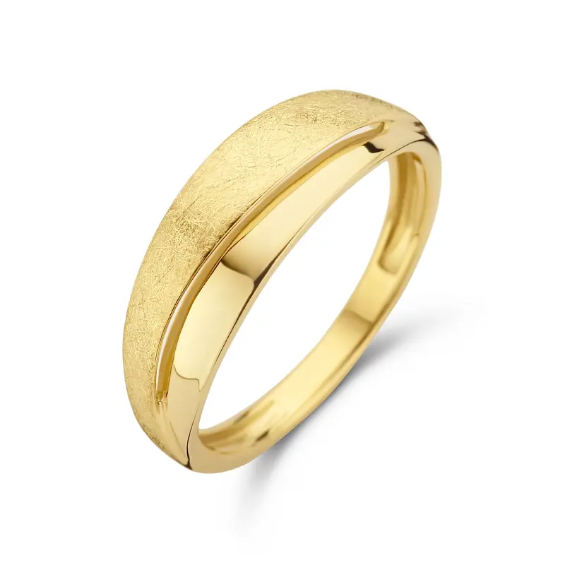 'Contour' 14 karaat geelgouden mat en glans ring
