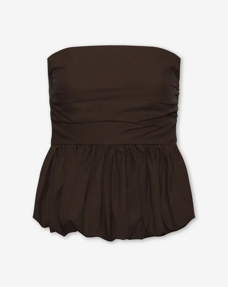 COTTON PEPLUM BUBBLE HEM TOP DONKERBRUIN