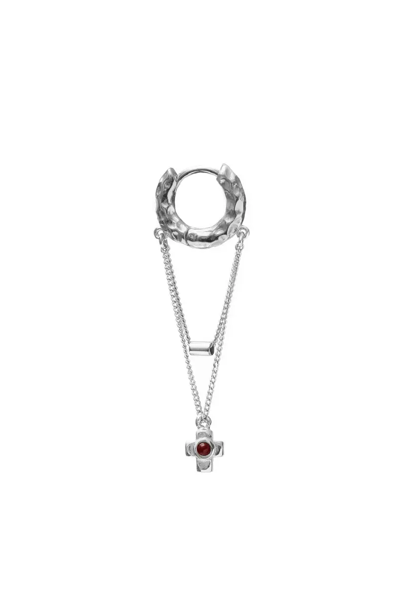 Cross Chain Hoop Earring - Silver