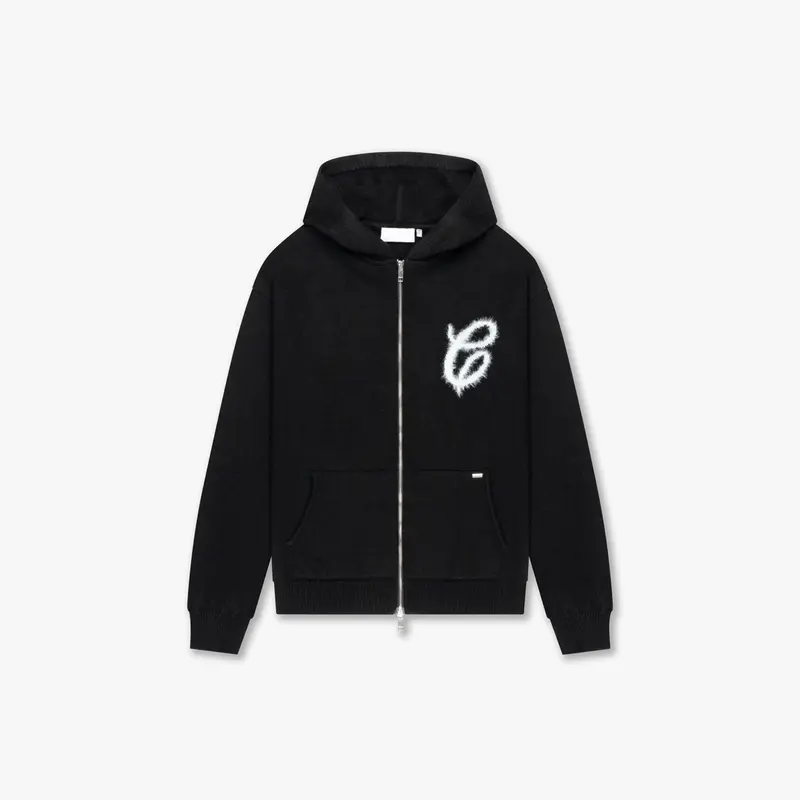 CROYEZ FLUFFY ESSENCE KNIT ZIP-HOODIE | BLACK