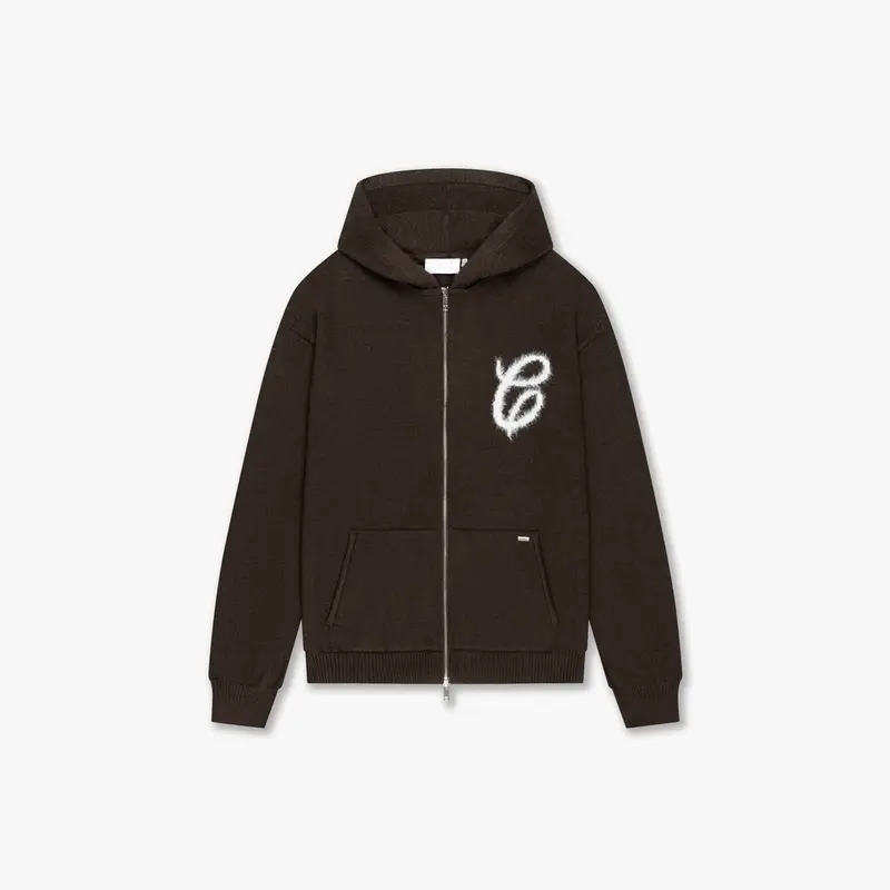 CROYEZ FLUFFY ESSENCE KNIT ZIP-HOODIE | BROWN