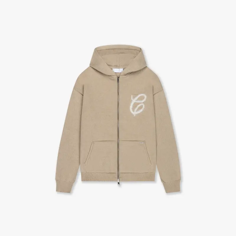 CROYEZ FLUFFY ESSENCE KNIT ZIP-HOODIE | SAND