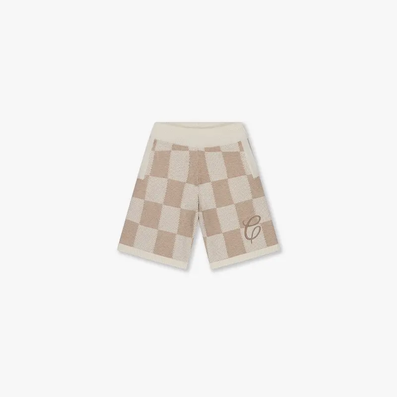 CROYEZ KNITTED CHECKERBOARD SHORTS | OFF-WHITE/BEIGE