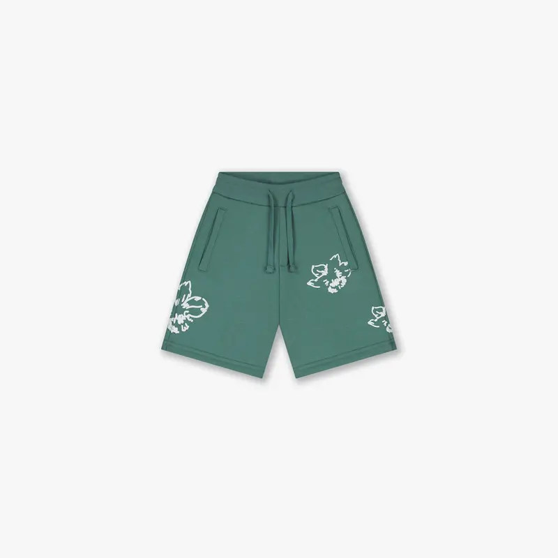 Croyez Mini Initial Flower Shorts | Green/Off-White