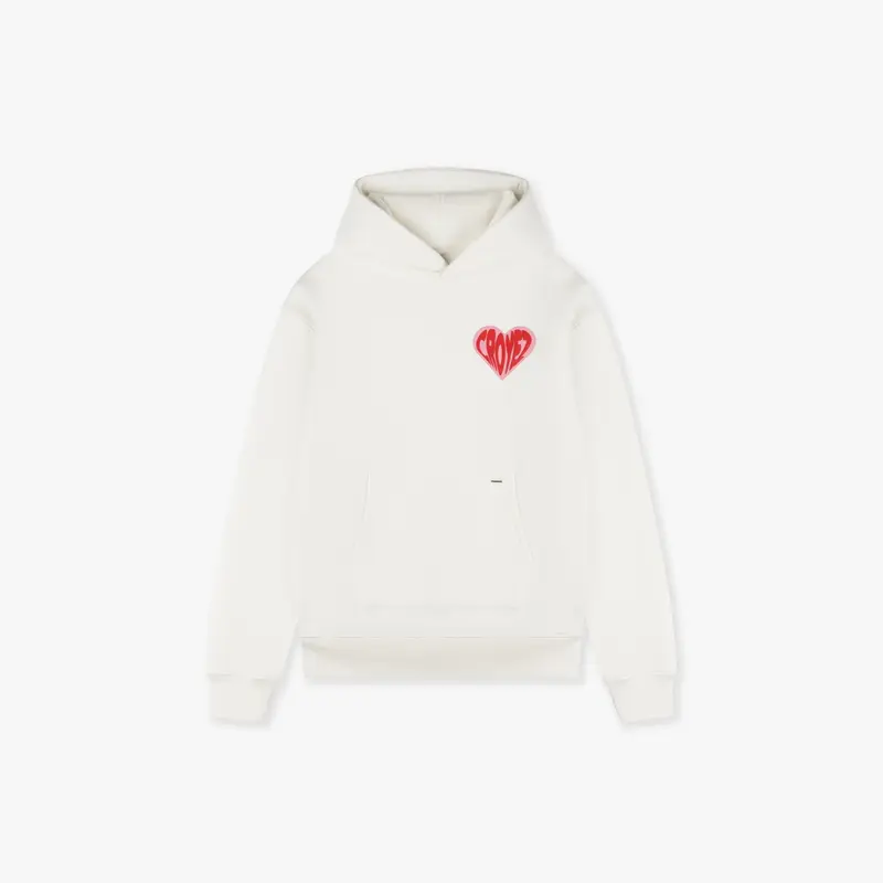 CROYEZ PUFFED HEART HOODIE | OFF-WHITE/RED