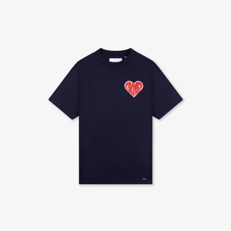 CROYEZ PUFFED HEART T-SHIRT | NAVY/RED